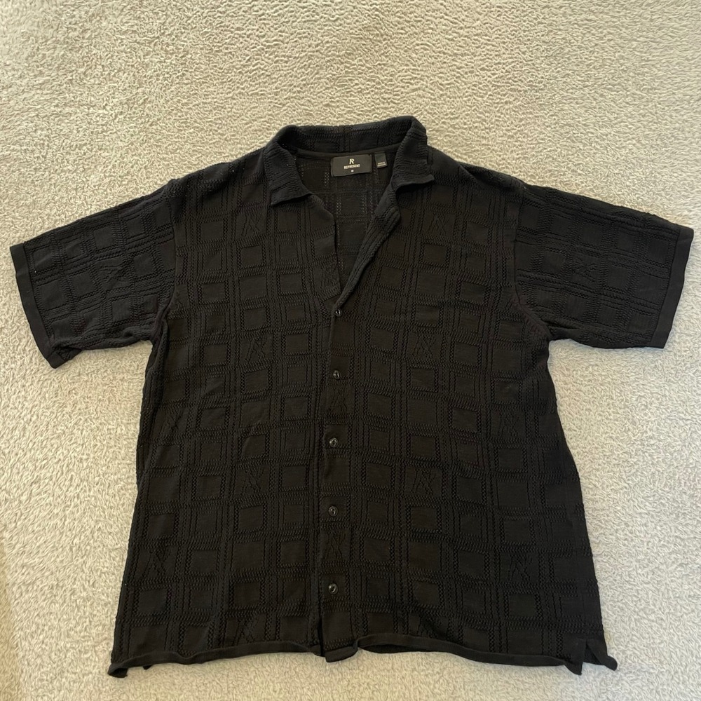 Represent Initial Lace Knit Shirt Mens M Black Organic Cotton Crochet Button Up